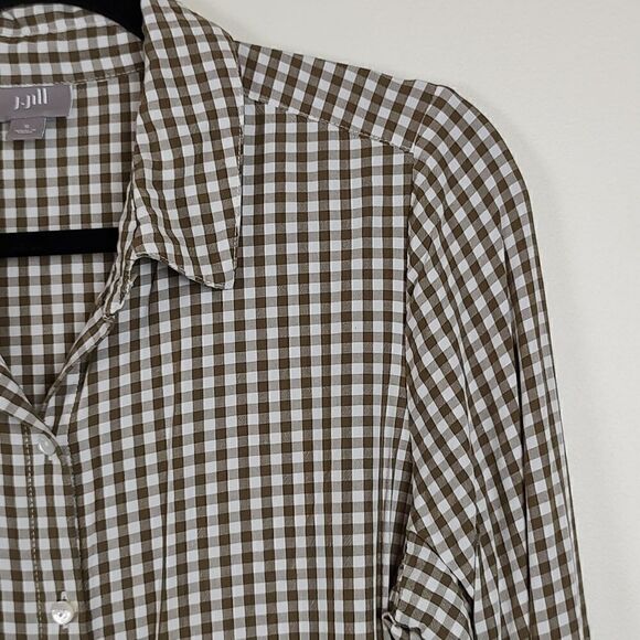 J.Jill Brown Gingham Button Down Long Sleeve Collared Blouse Top Size Small - Picture 3 of 12
